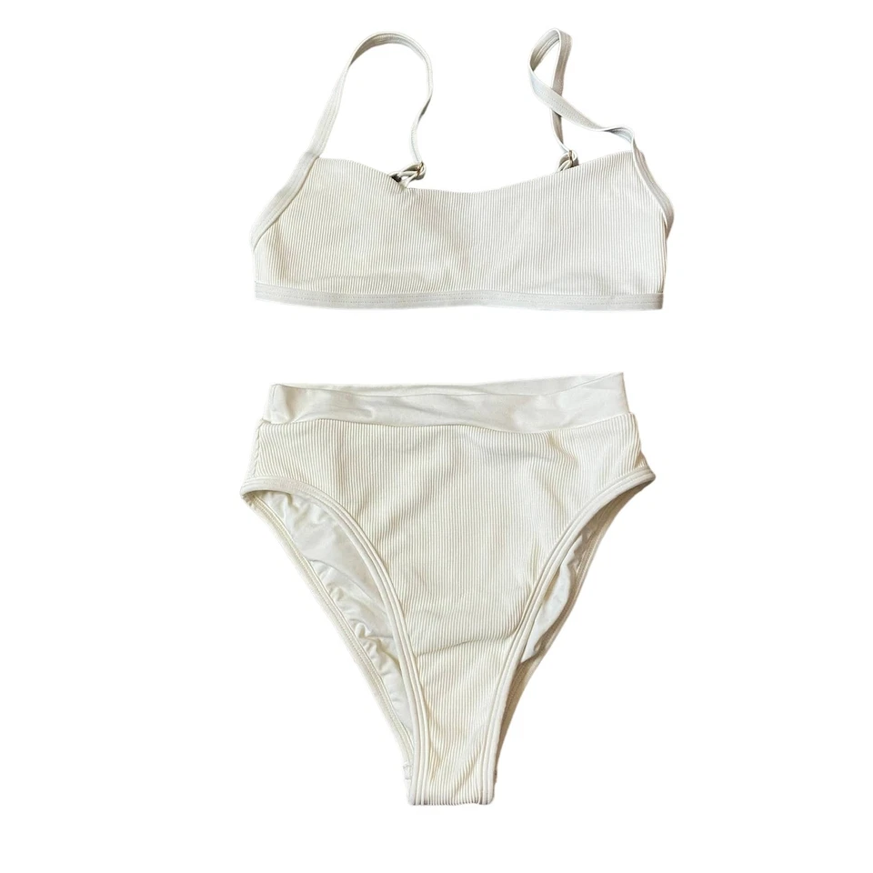 L Space Frenchi Bikini Bottom and Gemma Top White Ribbed Bikini XS - Image 2 of 4