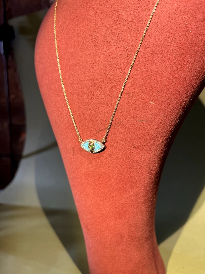 Alp Sagnak Necklace 14 K Yellow Gold Skull Pendant Diamonds Sapphires Turquoise - Image 3 of 4