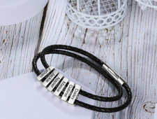 Personalize Engraved Braided Leather  Stainless Steel Men's Bracelet