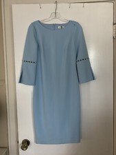  CALVIN KLEIN BLUE SHEATH DRESS W/PEARL ACCENTED BELL SLEEVES SZ 4 681