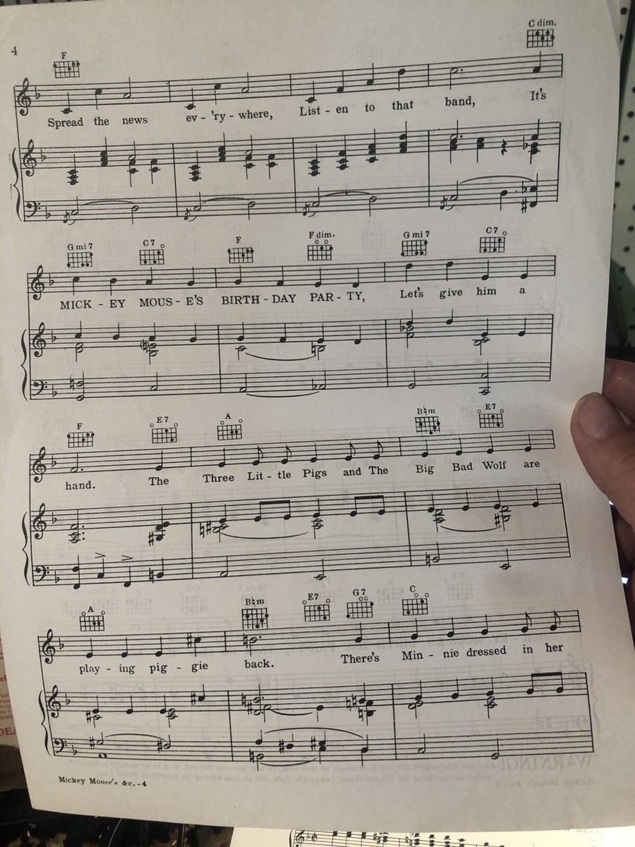 1936 Disney sheet music MICKEY MOUSE'S BIRTHDAY PARTY | eBay