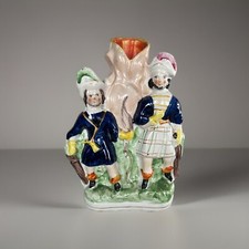 Antique Staffordshire Flat Back Double Scottish Figurine Spill Vase, C 1840