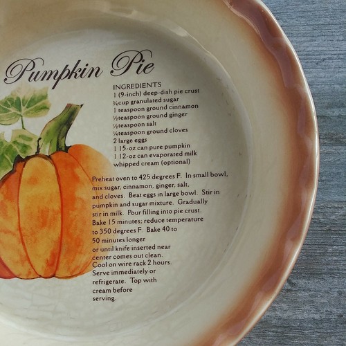 Pumpkin Pie Plate Deep Dish Ruffled-Edge w/ Recipe Oven/Dishwasher/Microwave Saf - Bild 5 von 12