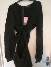Pretty Little Thing Textured Long Sleeve Cut Out Twisted Bodycon Dress Size 12