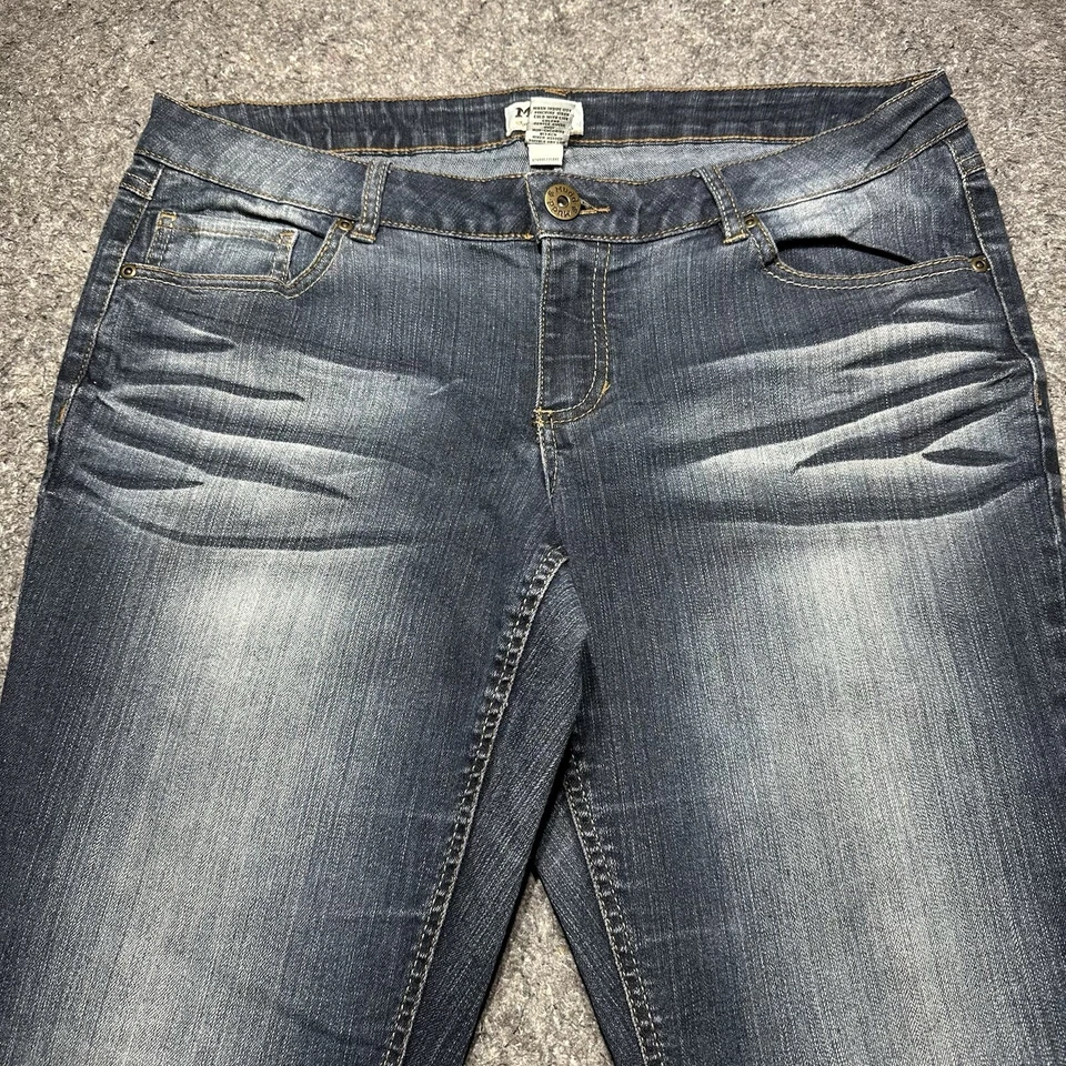 Pantalones de mezclilla Mudd para mujer 15 elásticos pierna recta lavado oscuro lavado silbador Foto 2 de 4