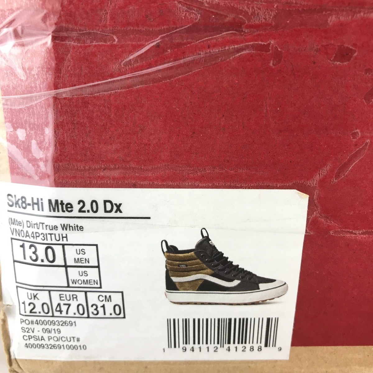VANS Sk8 Hi MTE 2.0 DX, Dirt / True White Mens Size 13
