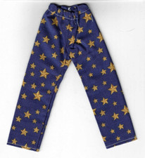 Homemade Doll Clothes-Blue With Gold Star Print Elastic Waist Pants Ken Doll PP