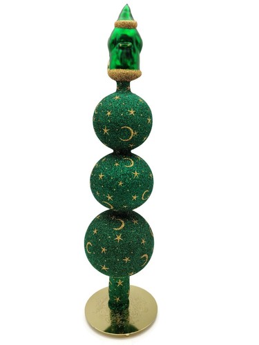 Patricia Breen Woodland Santa Finial Green Gold 3-Ball Christmas Tree Finial Top - Picture 7 of 7