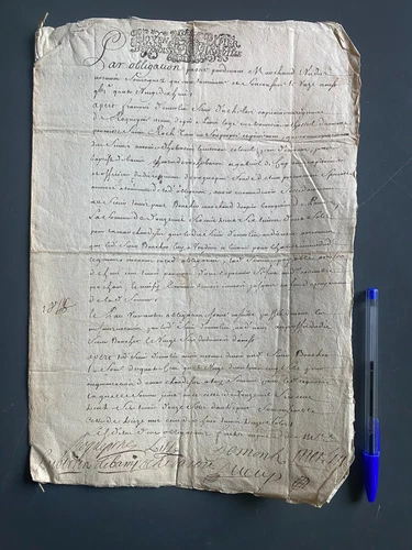 manuscript - obligation before notary - 1751 - navigation & maritime charter