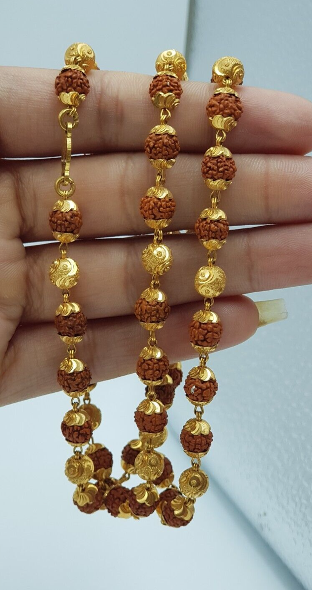 Traditional 22K Gold Chain Men Rudraksha Beads Gold Cap Men Gold
