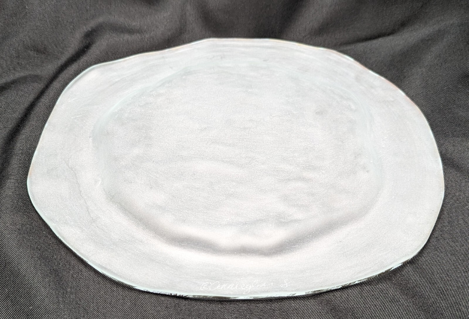 Annie Glass Frosted Freeform Platter Tray 12.5 in Gold Accent Signed Beach Ocean