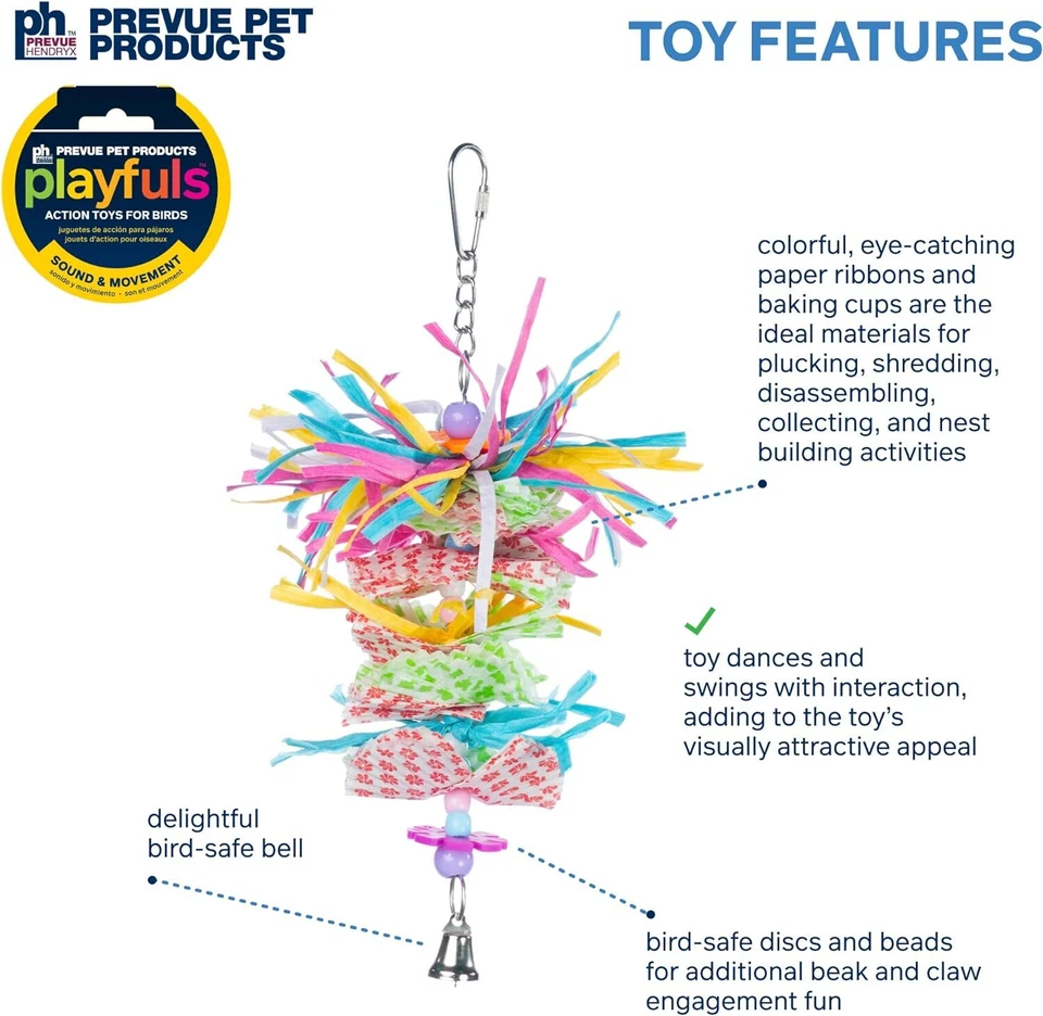 Pervue Pet Products Sound & Movement Miami Frost Bird Toy, Shreddable Parrot Toy - Image 3 of 4