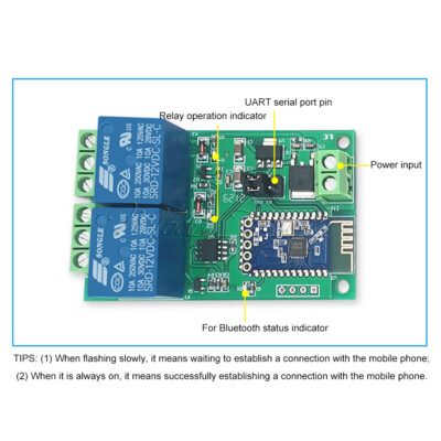 DC5V/12V 2CH Bluetooth Relay Module Smart Home Mobile APP Remote Control Switch