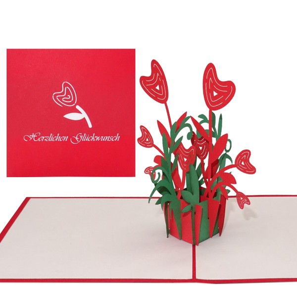 "Pop Up Karte \"Blumenbouquet & HerzblüTen\" 3D Geburtstagskarte, GlüCkwunschkarte"-image