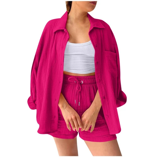 Sommer Damen Musselin Bluse Shirt und Shorts Kleidung Set Strand Outfit Zweiteiler - Bild 5 von 45