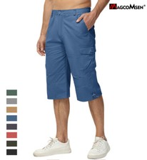 Mens Cargo Shorts 3/4 Length Casual Workout Shorts Outdoor Hiking Fishing Pants