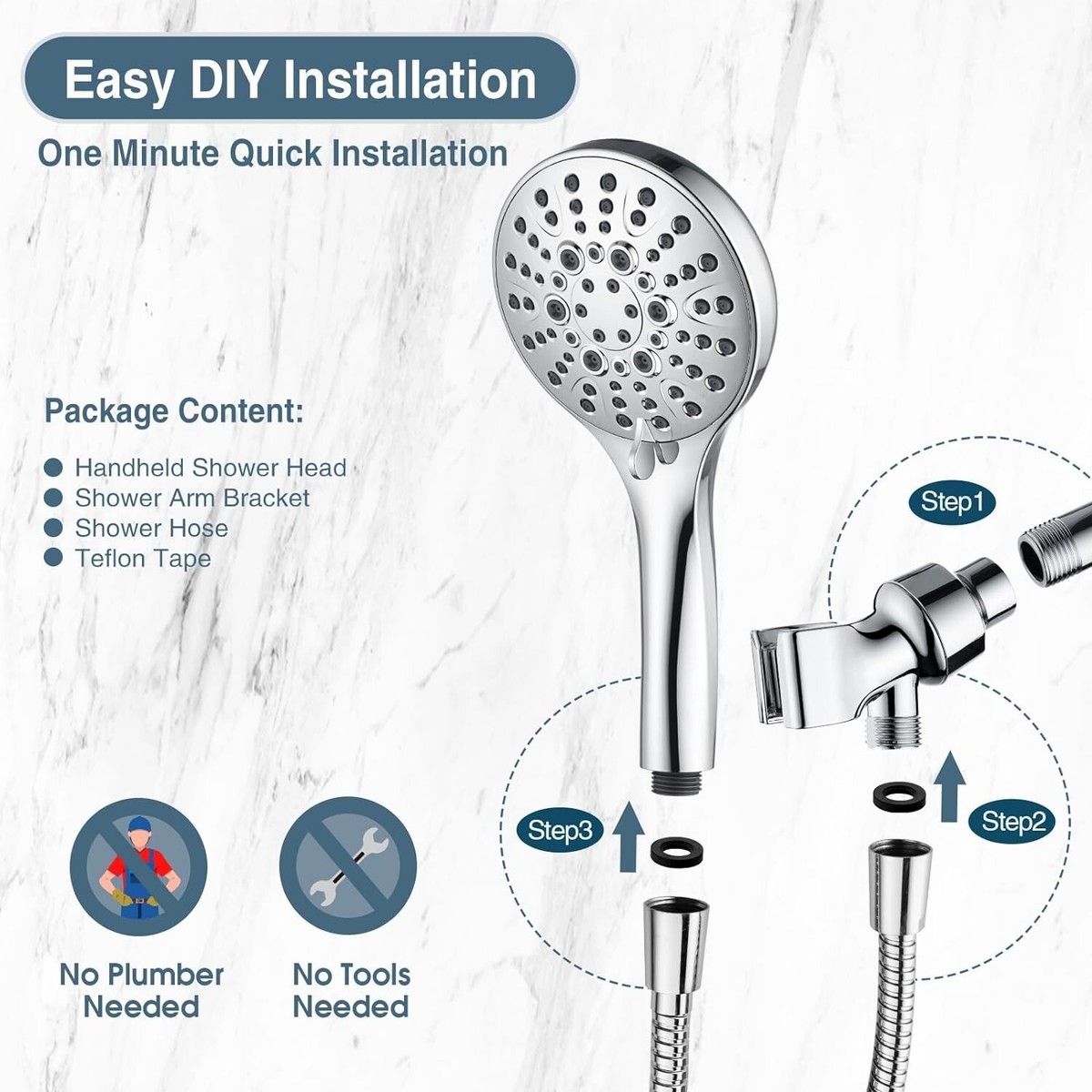 High Pressure 9 Spray Settings Handheld Shower Head & 69'' Hose