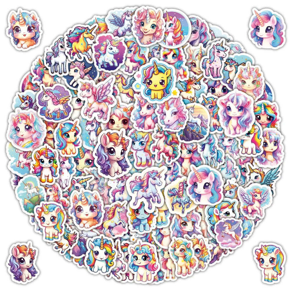 50/100Pcs Cartoon Rainbow Cute Horse Children Luggage Laptop Mobile Phone Decora