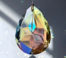 50mm Faceted Pear Clear AB Coated Crystal Prism Suncatcher 2"