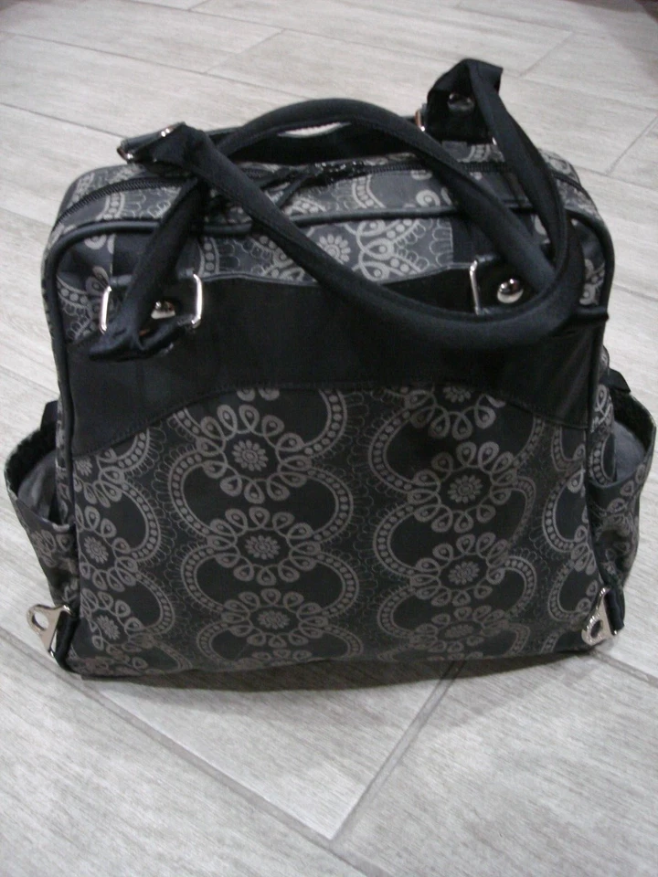 PETUNIA PICKLE BOTTOM 'SASHAY SATCHEL' Black/Grey Canvas Backpack Diaper Bag - Image 3 of 4