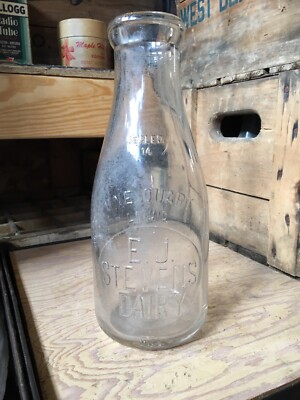 Vintage Quart Milk Bottle E. J. Stevens Dairy Kalamazoo Michigan