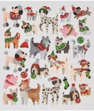 Holiday Xmas Pet Friends Glitter Stickers  Planner Supply Crafts Dogs Cats Pigs