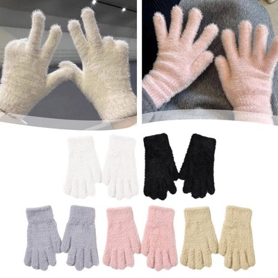 Mink Velvet Thicken Gloves Fluffy Furry Full Finger Gloves Mitten Plush Warm NEW