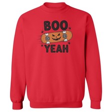 Funny Ghost BOO YEAH - Pumpkin Skateboard Halloween Unisex Crewneck Sweatshirt