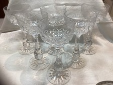 Set of 6  Quality Crystal Cut Glass Long Stem Hock Wine Glasses