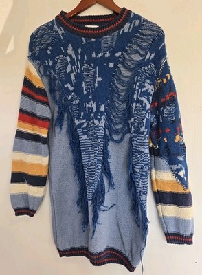 Urban Outfitters BDG Sweater Womens XS Marlon Blue Fringe Western Boho Indie