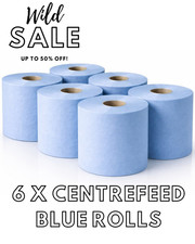 Blue Rolls 6 Pack CentreFeed Paper Wipe Embossed Rolls 110m Rolls 2 Ply BIGGER