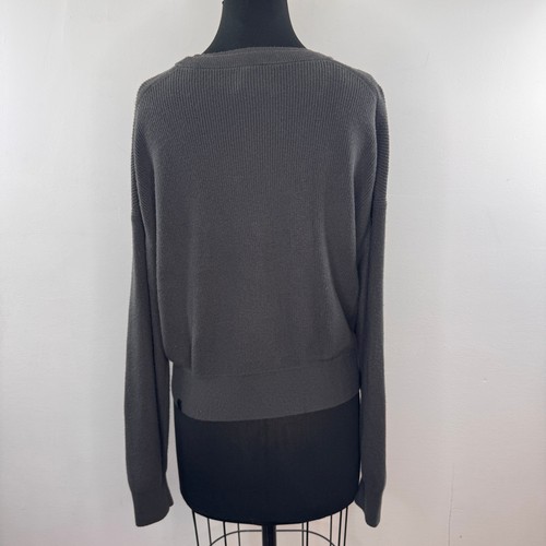LULULEMON Gray/ Green Sweater Cotton Ribbed Knit Crew Neck Drop Shoulder Size 10 - Picture 3 of 5