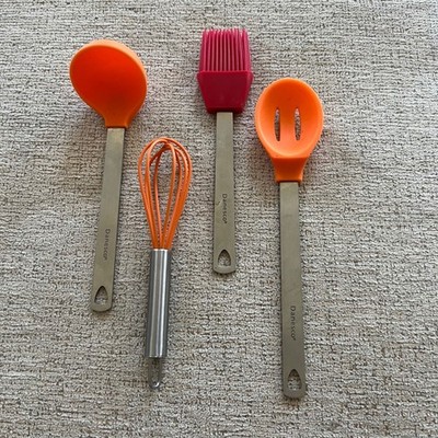 Danesco Silicone Stainless Steel 4 pc Kitchen Utensil Set Orange Red Whisk Spoon