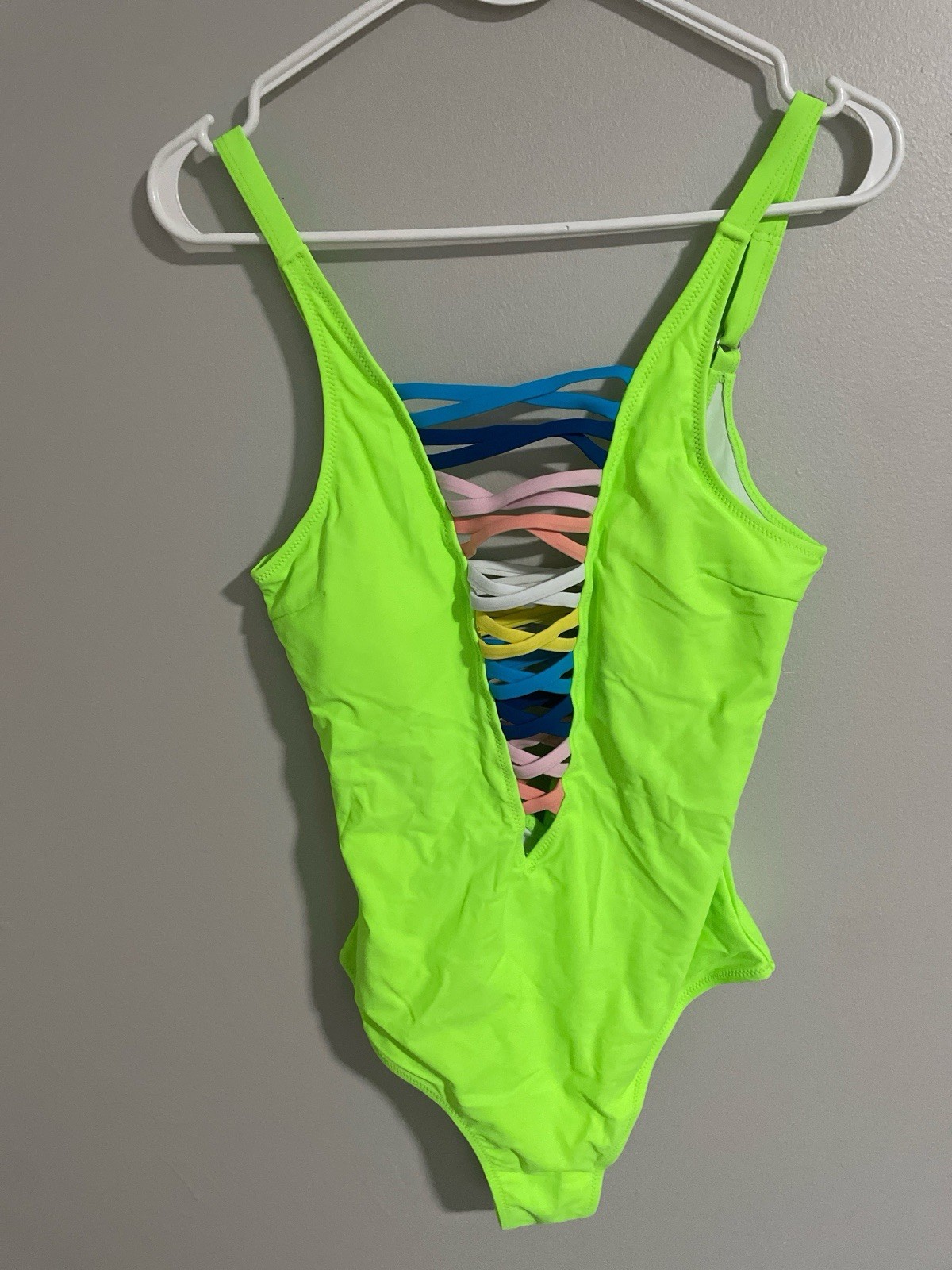 Sofia's Choice Neon Green One-Piece Swimsuit Multicolor Straps Lined