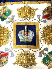 Vintage Heraldic Design 35" Scarf w/ Royal Crowns Crests 100 Polyester No Tag