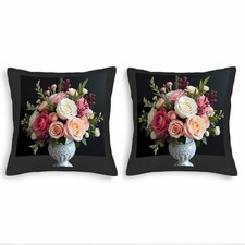 Elegant Floral Throw Pillow Covers - Set of 2 18x18in Decorative Cushion Cases