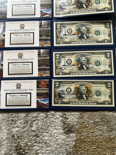 6 Two Dollars ($2) Unc. Colorized Notes In Binders And 1 One Dollar Note - Picture 2 of 9