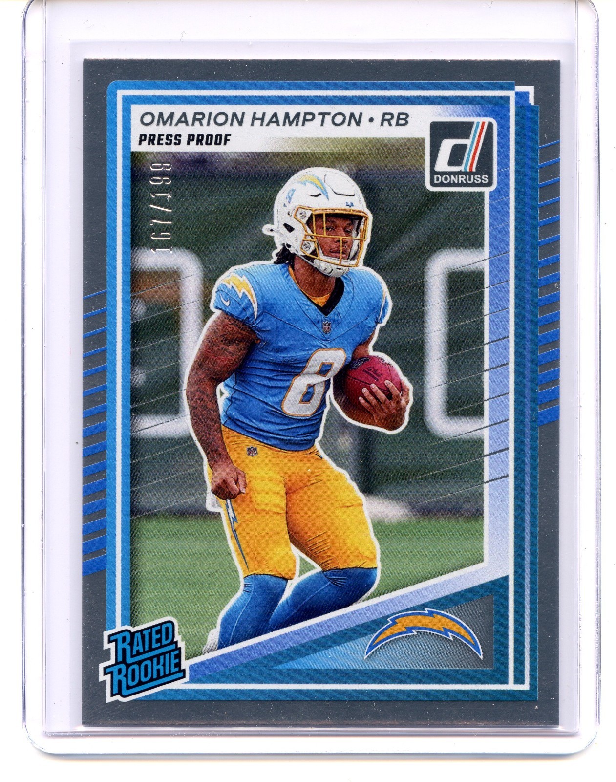 Omarion Hampton 2025 Donruss Silver Press Proof #303 /199 (RC) Chargers