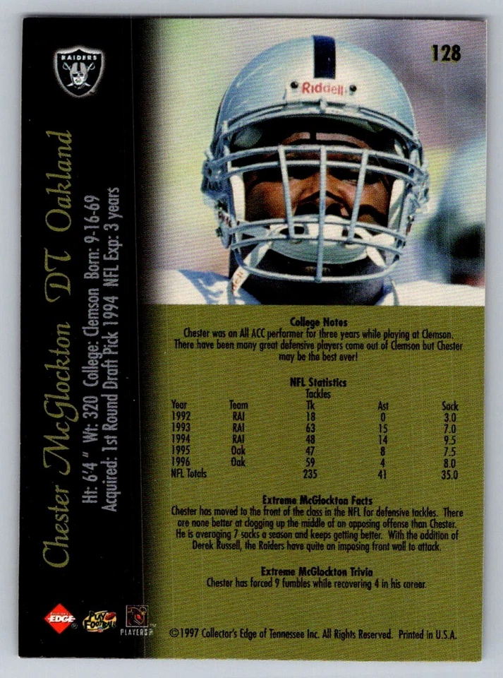 1997 Collector's Edge Extreme #128 Chester McGlockton - Image 2 of 2