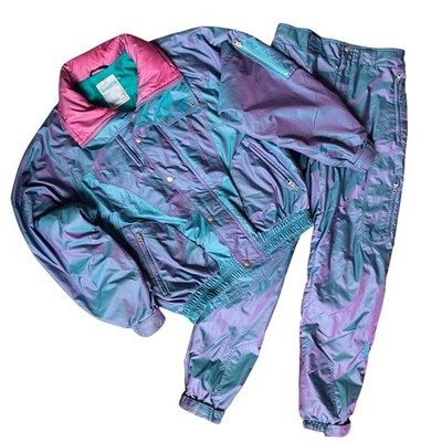 Vintage K2 Ski Suit Snowsuit M 48 Coat Jacket Snow Pants Bib Retro Iridescent