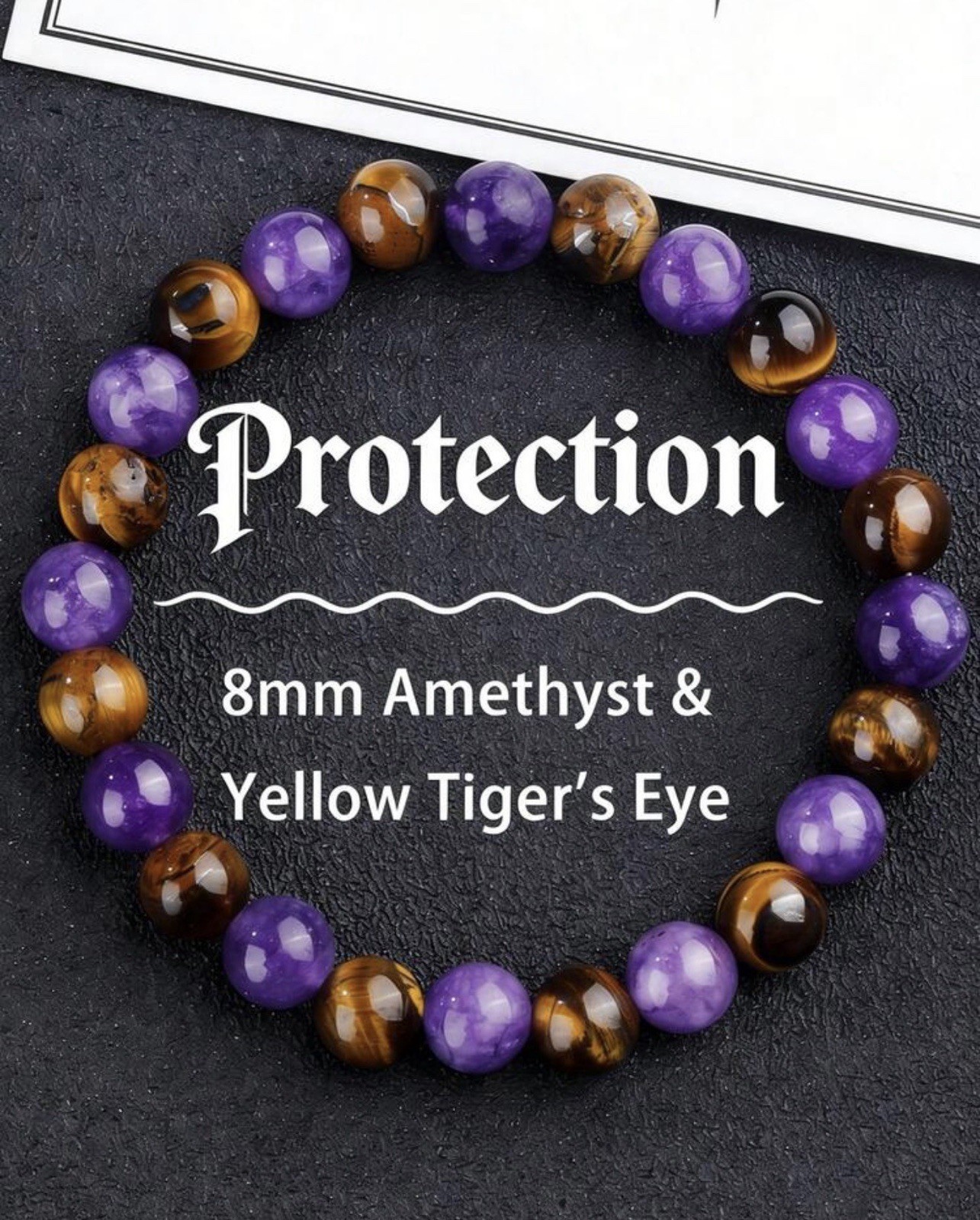 Bracelet double pierres en œil de tigre marron et améthyste pour équilibre intérieur