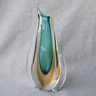 Formia Murano Art Glass Vase Italy 14” Teal Amber Sommerso Sculptural Vintage