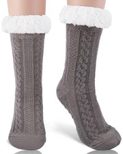 Christmas Women Slippers Fuzzy Socks Winter Thick Warm Socks One Size Grey