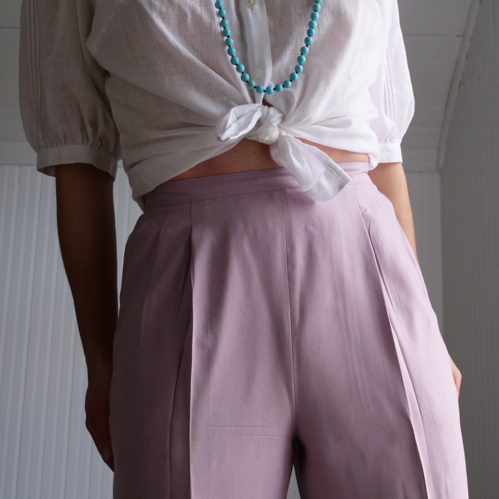 Modern Norah Noh lilac silk high waisted  trousers - image 1