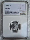 1943 P Lincoln War Cent Steel NGC MS64