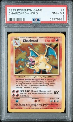 1999 POKEMON BASE SET UNLIMITED #4 CHARIZARD-HOLO PSA 8 NM-MT