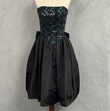 VTG 80s Gunnie Sax Short Party Dress Juniors 7/8 Sequin Strapless Bow Back Prom