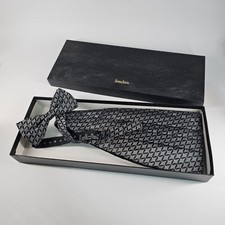 Vtg Neiman Marcus Tuxedo Silk Bow Tie Cummerbund Black Gray Matching Italy