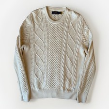 Polo Ralph Lauren Fisherman Sweater M Cream Cable Knit Cotton Winter RRL