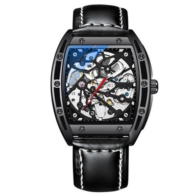 Herren Skelett Uhr Automatische Mechanische Armbanduhren mit Lederband Leucht...